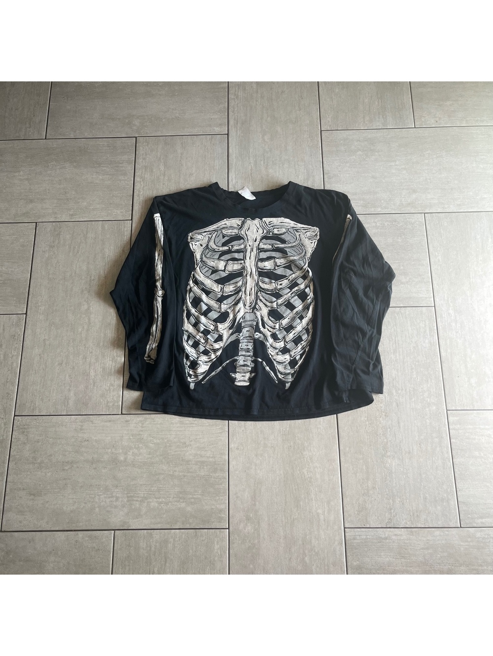 Black Skeleton Graphic Long Sleeve Shirt Casual Streetwear